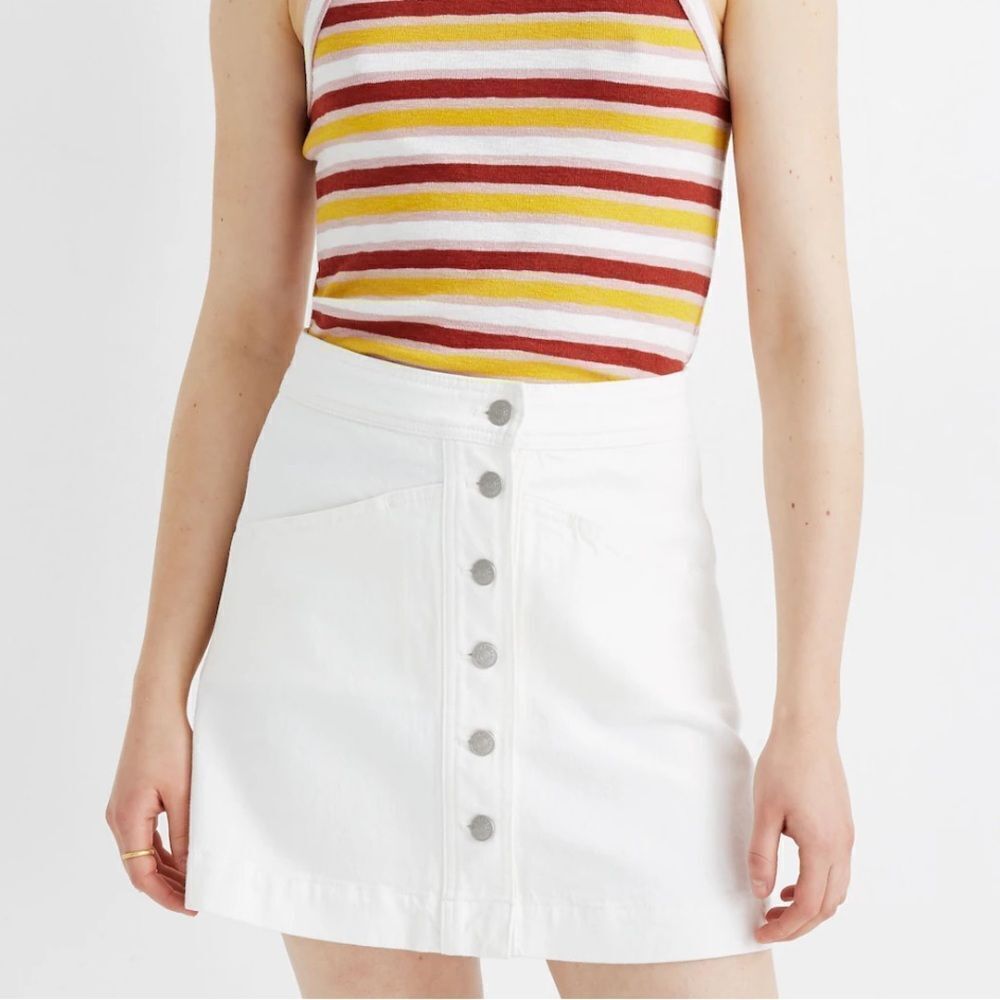 Madewell Stretch Denim A-Line Mini Skirt in Tile White: Button-Front Edition 14